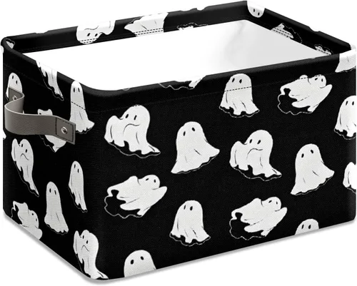 Vista 11 de Cesta de almacenamiento espeluznante de Halloween, bolsas de truco o trato, cubo de almacenamiento plegable grande, organizador plegable de 10 x 14