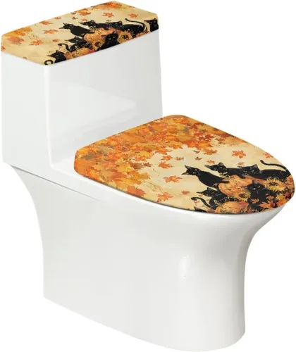 Vista 12 de Juego de 2 Fundas de Asiento de Inodoro con Hojas de Arce de Otoño, Juego de Fundas de Tapa de Tanque de Inodoro con Hojas de Arce Impresas