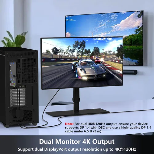 Vista 3 de Displayport MST Hub, 4K@120Hz Display Port Splitter for Dual Monitors, DP to Dual DP Adapter 1 in 2 Out, DisplayPort Splitter Extended Display
