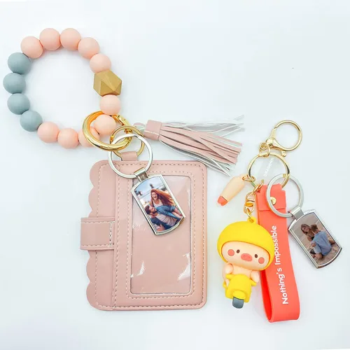 Vista 3 de Llavero personalizado de doble cara con impresión de imagen de aleación a color llavero de fotos personalizado regalos de texto personalizables