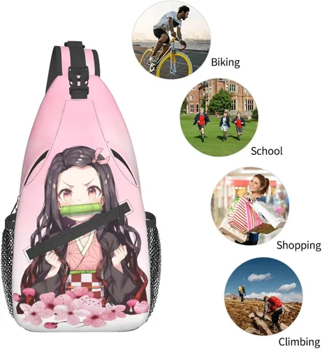 Vista 5 de Aolazw Mochila de anime Nezukos unisex cruzada mochila manga solo hombro bolsa pecho bolsa Cosplay Daypack, N3, Mochilas Sling