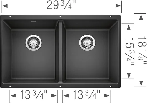 Vista 3 de Blanco Précis Fregadero 2 tarjas iguales de 16 pulgadas, 516322 Gris metálico
