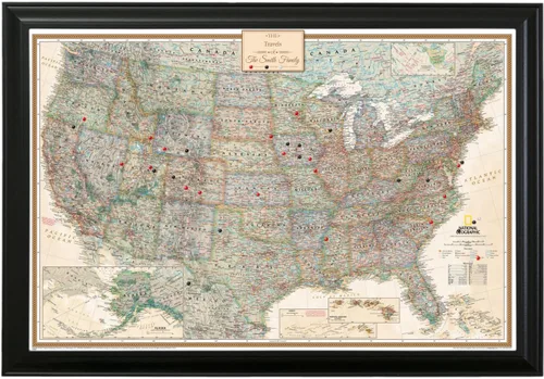 Vista 15 de Póster de lienzo enrollado personalizado con mapa de EE.UU. como arte de pared con chinchetas – Mapa ejecutivo grande de 24" x 36" de EE.UU.