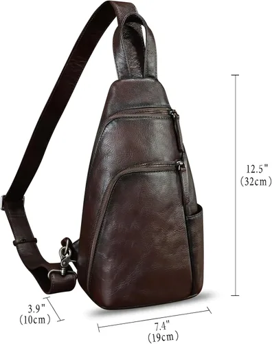 Vista 4 de Bolso bandolera de cuero genuino, bolso cruzado hecho a mano para senderismo, riñonera, mochila retro para el hombro, mochila de pecho vintage