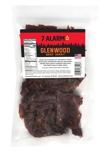 Vista 2 de Glenwood Snacks 7 ALARM - Pimienta escorpión de carne picante, pimiento fantasma, Carolina Reaper y Habanero, 9 onzas