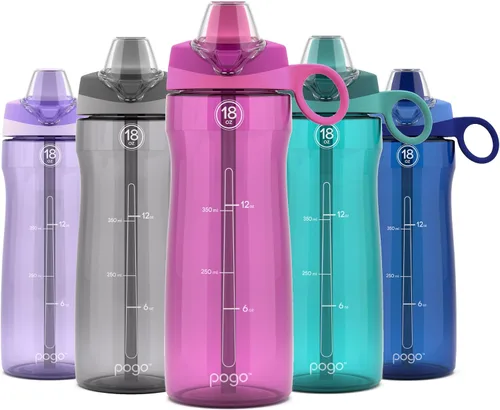 Vista 10 de Pogo Botella de agua de plástico Tritan sin BPA con tapa de popote suave, 18 onzas, azul