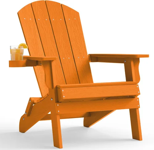 Vista 15 de YEFU Silla Adirondack, silla Adirondack de plástico de gran tamaño, sillas plegables para exteriores con soporte para tazas, silla de césped