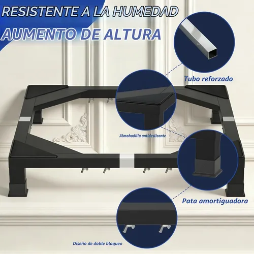 Vista 5 de Pedestal de lavandería de acero inoxidable resistente, soporte universal para lavadora y secadora de 6 pulgadas de altura para máquinas de carga