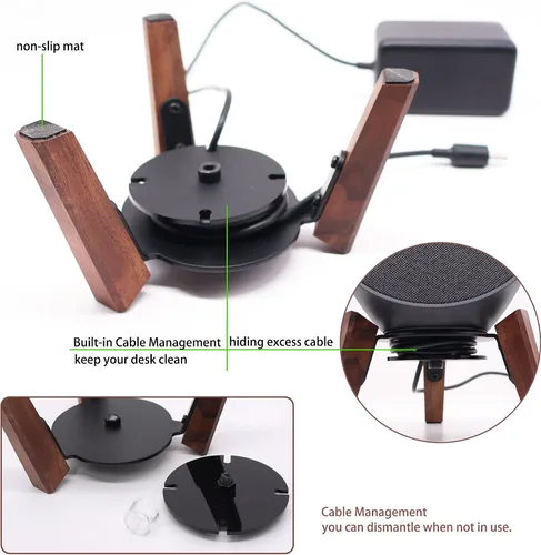 Vista 4 de Soporte de Escritorio para Altavoces Compatible con Echo Spot y Homepod Mini, Patas de Madera, Soporte de Montaje Protector para Todos los Tamaños