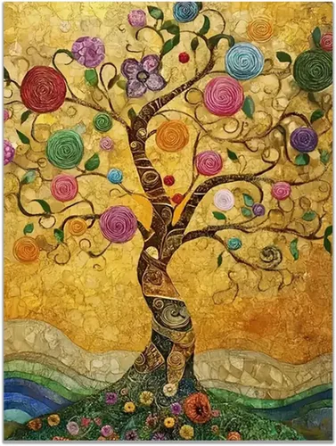 Vista 30 de VOCBAN Nature Tree of Life Abstract Pictures Canvas Painting Large Modern Canvas Wall Art Colorful Trees Living Room Wall Decor Plant Prints(black