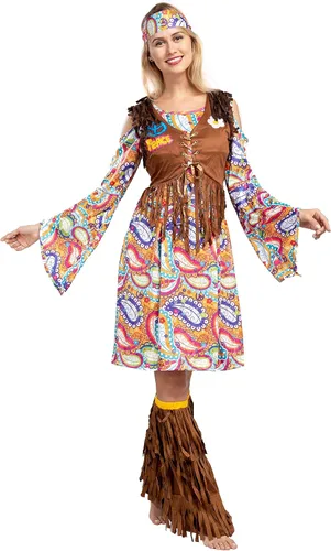 Vista 4 de Spooktacular Creations Peace Love - Disfraz hippie feliz de los años 6070 para mujer con accesorios hippie para fiestas de disfraces de Halloween