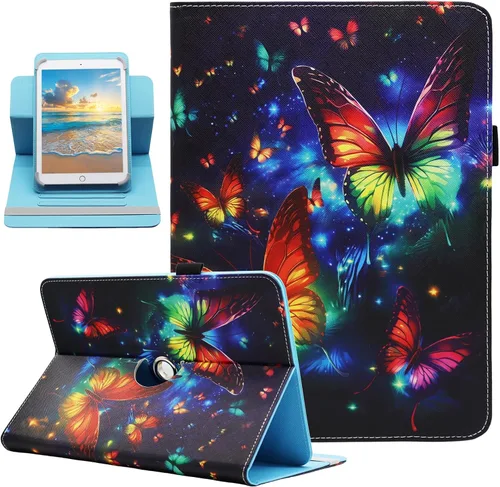 Vista 22 de Funda universal para tablet Android de 10 y 10.1 pulgadas, Dluggs de piel sintética con rotación de 360 grados, soporte multiángulo