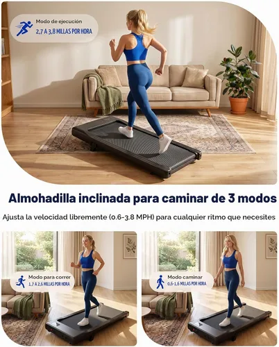 Vista 3 de MJWW 6% Incline Walking Pad, Smart AI Under Desk Treadmill for Home Negro (Charcoal Black)