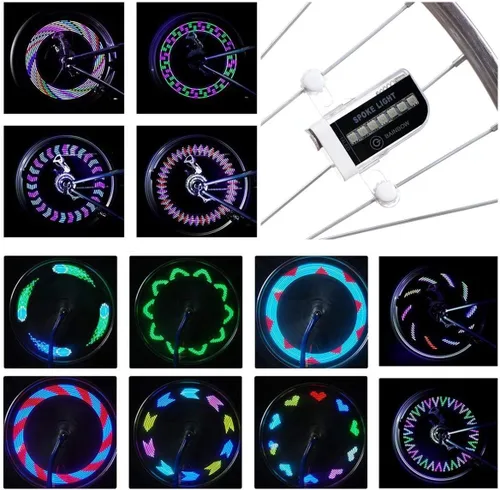 Vista 8 de DAWAY Luces LED para ruedas de bicicleta - A12 Luz impermeable genial para neumáticos de bicicleta, luces de radios de seguridad para niños, niñas