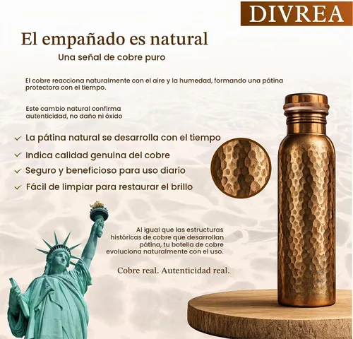 Vista 8 de Botella de agua de cobre 100% puro para beber, boca ancha de 34 Pure copper