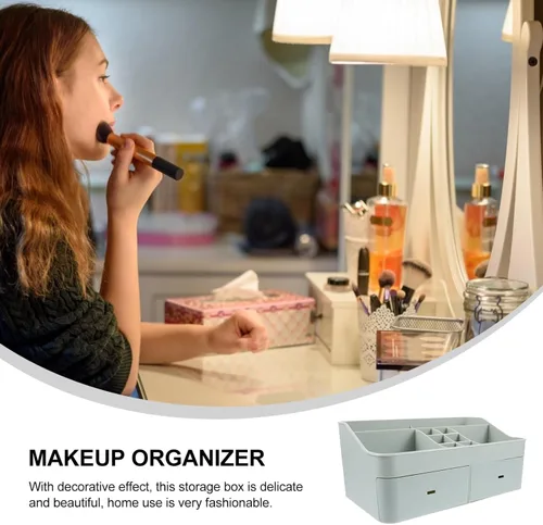 Vista 5 de Cabilock Organizador de maquillaje para encimera de baño, estante de almacenamiento de plástico, soporte para brochas de maquillaje, organizador