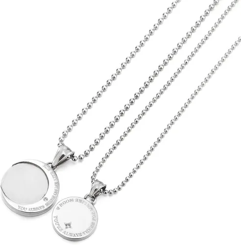 Vista 13 de Un par collar de parejas los amantes acero luna y sol colgante con circonita cúbica para hombre mujer amigos