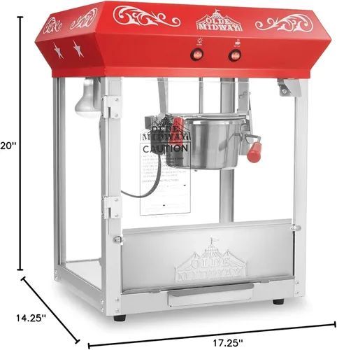 Vista 8 de Máquina de palomitas de maíz estilo barra Olde Midway, máquina de palomitas de 4 onzas, roja