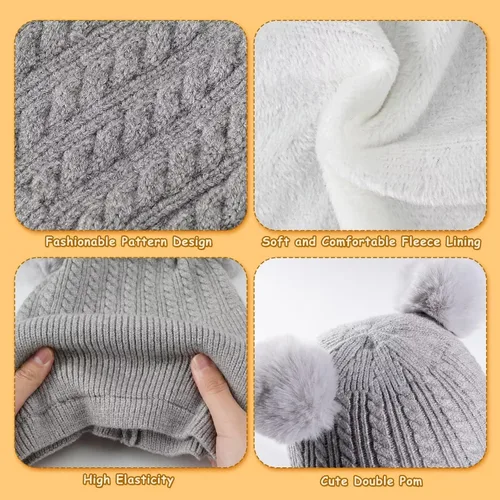 Vista 5 de Baby Winter Hat Scarf Set 2 Pack Toddler Beanie Hats Girl Boy with Neck Warmer Beanie for Kids Knit Warm for Cold Weather