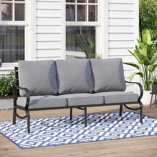 Vista 23 de MFSTUDIO Juegos de muebles de patio, sofás de conversación de metal para exteriores con 1 sofá de 3 asientos para jardín, cojín beige