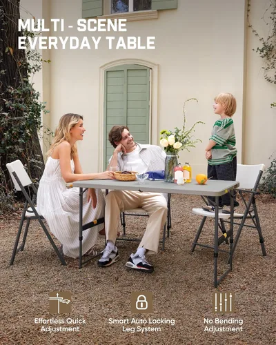 Vista 5 de FanttikOutdoor Folding Table 4 Foot Quick Adjust Portable Plastic 4 Heights Gris