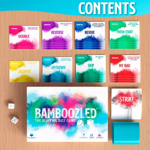 Vista 7 de Bamboozled - Un juego de dados y cartas de faroleo divertidísimo. Juego de fiesta familiar para niños, adolescentes y adultos. Rápido y fácil