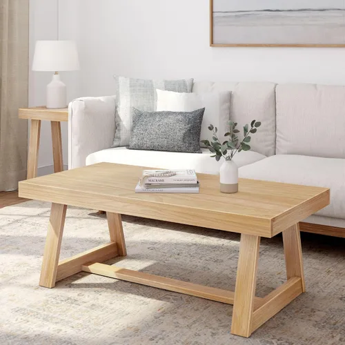 Vista 12 de Plank+Beam Mesa auxiliar rectangular clásica, mesa de centro de granja de 40 pulgadas, mini mesas centrales para espacios pequeños, mesa de té