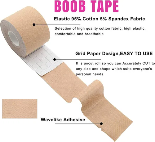 Vista 3 de Neva Nude Cinta invisible para levantamiento y cobertura, hipoalergénico, impermeable, adhesivo de grado médico (rollo de 16.4ft)