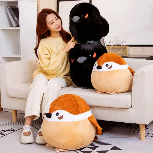 Vista 4 de Gorrión de peluche grande de 17.8 pulgadas, muñeco de peluche de pájaro gordo grande, almohada suave con forma de animal, regalo para niños y adultos