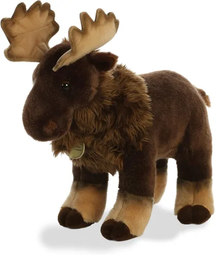 Vista 2 de Aurora® Adorable alce de peluche Miyoni®, detalle realista, compañía entrañable, marrón, 14 pulgadas