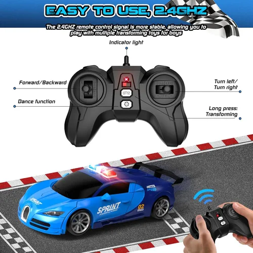 Vista 9 de Carro de control remoto, transformación con un clic en robot, carro de juguetes transformable para niños, deformación suave, modo demostración