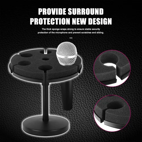 Vista 5 de Soporte para micrófonos múltiples, soporte de micrófono con cable e inalámbrico para soporte, soporta hasta 6 micrófonos, aluminio, negro