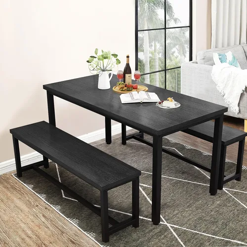 Vista 2 de DKLGG Dining Table Set for 4, Wooden Kitchen Table with 2 Dining Bench