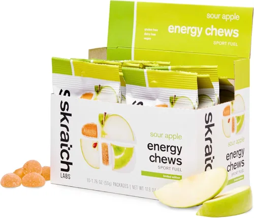 Vista 14 de Skratch Labs Energy Chews Gomitas de cafeína para correr, ciclismo y rendimiento deportivo, alternativa al gel, cereza agria (paquete de 10), sin