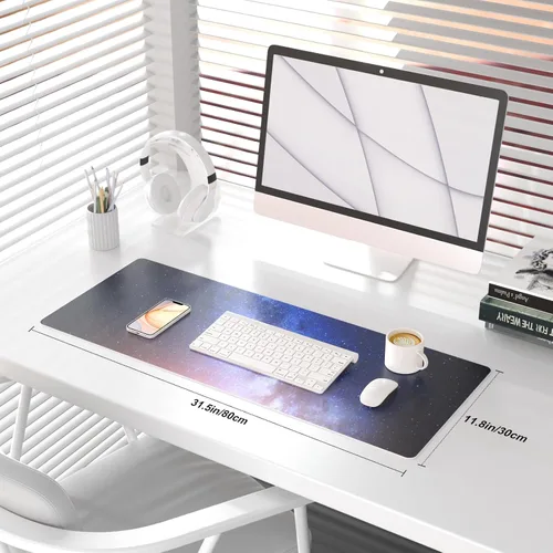 Vista 2 de Qiyi Alfombrilla de escritorio, grande, de mouse, vía láctea, decoración, piel sintética impermeable, protector para oficina, hogar, trabajo