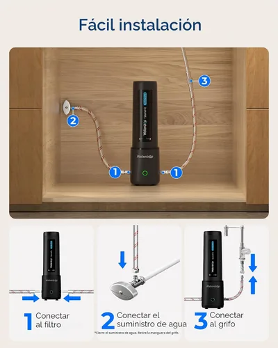 Vista 5 de Waterdrop 10UA PRO Filtro de agua para debajo del fregadero, no se requiere perforación, recordatorio de tiempo, fácil instalación, reduce el plomo