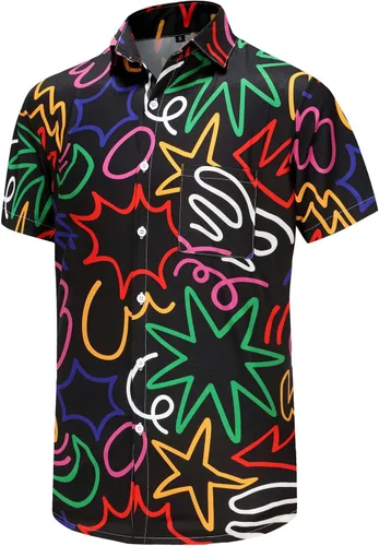Vista 89 de KYKU - Camisa hawaiana funky para hombre, ropa tropical para vacaciones en Palm Beach