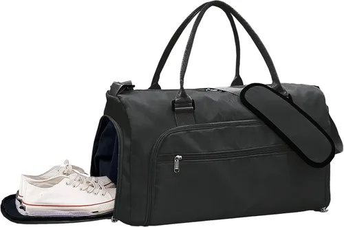 Vista 7 de woogwin Bolsa de gimnasio pequeña para hombres y mujeres con zapatos y compartimento húmedo, bolsa de lona impermeable para viajes, deportes