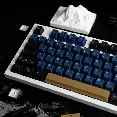 Vista 5 de Teclas Samurai Azules de 129 Teclas, Teclas de Sublimación de Tinte con Perfil Cherry para Teclado Gaming, Juego de Teclas Personalizadas PBT
