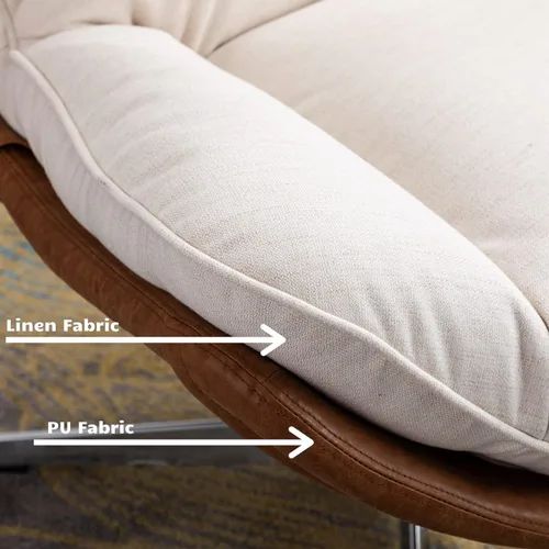 Vista 7 de HEAH-YO Silla giratoria decorativa, moderna silla de sala de estar con respaldo, silla de lectura tapizada de tela de lino sin brazos para Beige