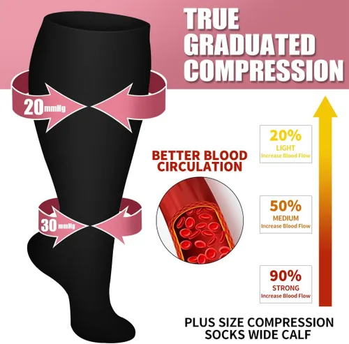 Vista 3 de Laite Hebe Calcetines de compresión de talla grande para mujeres y hombres, 3 pares de pantorrilla ancha hasta la rodilla, soporte alto