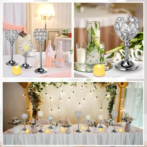 Vista 2 de Hushee 42 portavelas de cristal con velas LED de té, velas decorativas a granel de 3 tamaños para centros de mesa, decoración del hogar de Navidad