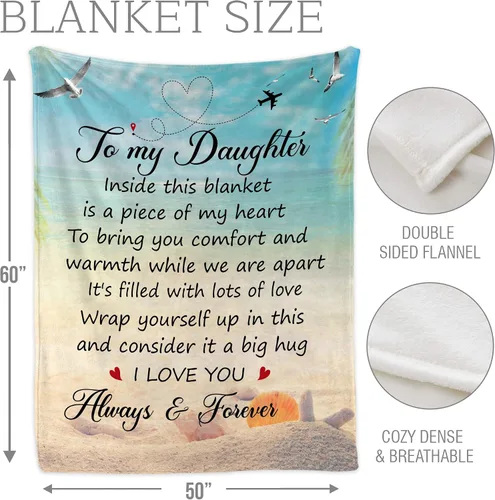 Vista 3 de Regalos para hija de mamá y papá – Manta con texto en inglés "To My Daughter", regalo pensado para el día de la madre, cumpleaños o graduación