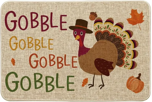 Vista 7 de Artoid Mode Gobble - Felpudo decorativo de pavo, estacional de otoño, Acción de Gracias, fiesta, de bajo perfil, tapete para interiores