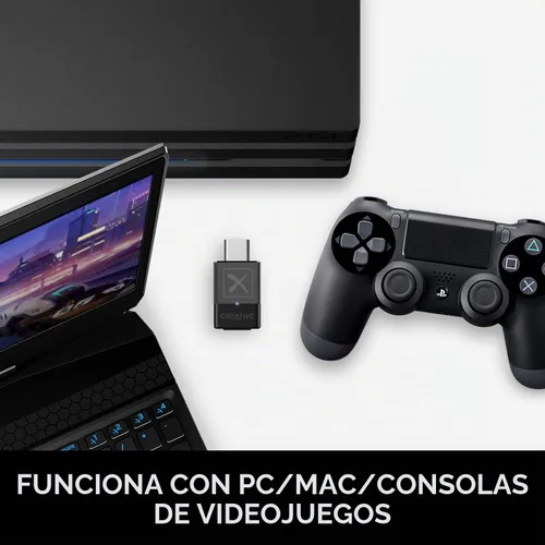 Vista 4 de Creative BT-W5 Transmisor de audio Bluetooth 5.3 inteligente con aptX Adaptive, audio de alta resolución de 24 bits / 96 kHz, función de cambio