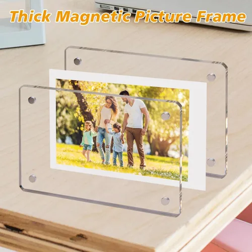 Vista 3 de Mini marco polaroid acrílico para fotos, paquete de 5 marcos magnéticos para refrigerador para pantalla de fotos Instax, transparente de doble cara
