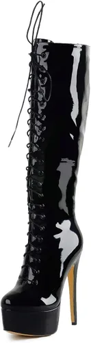 Vista 2 de Richealnana Botas altas hasta la rodilla con cordones y plataforma para mujer