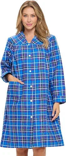 Vista 10 de Casual Nights Vestido largo de franela con botones florales en la parte delantera, manga larga, bata de casa holgada para mujer Floral azul