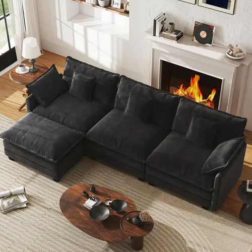 Vista 47 de Sofá de nube en forma de L de 77 pulgadas, sofá modular con otomana, cómodo sofá biplaza de felpilla con almohada para sala de estar, dormitorio