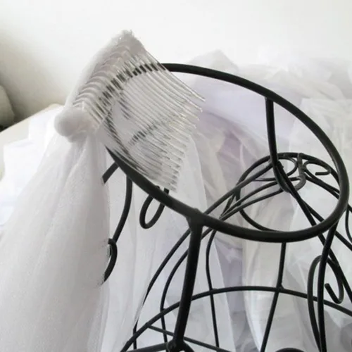 Vista 4 de Ewanda store Double Ribbon Edge Center Cascade Bridal Wedding Veil with Comb